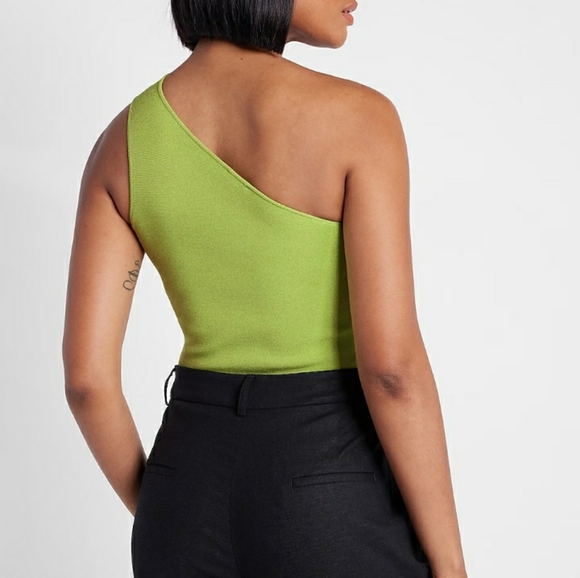 Express Body Contour One Shoulder  Cut Out Cropped Sweater Tank Lime Green XS - Picture 5 of 7